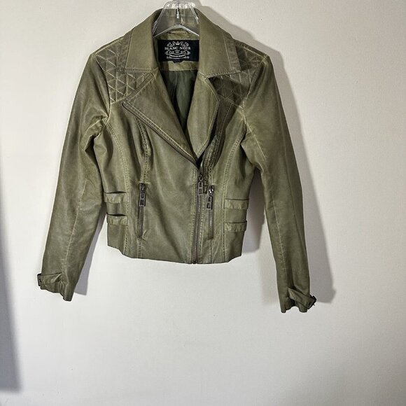Blanc Noir Woman’s Size Small Green Moto Jacket Faux Leather Zip READ - Picture 1 of 7